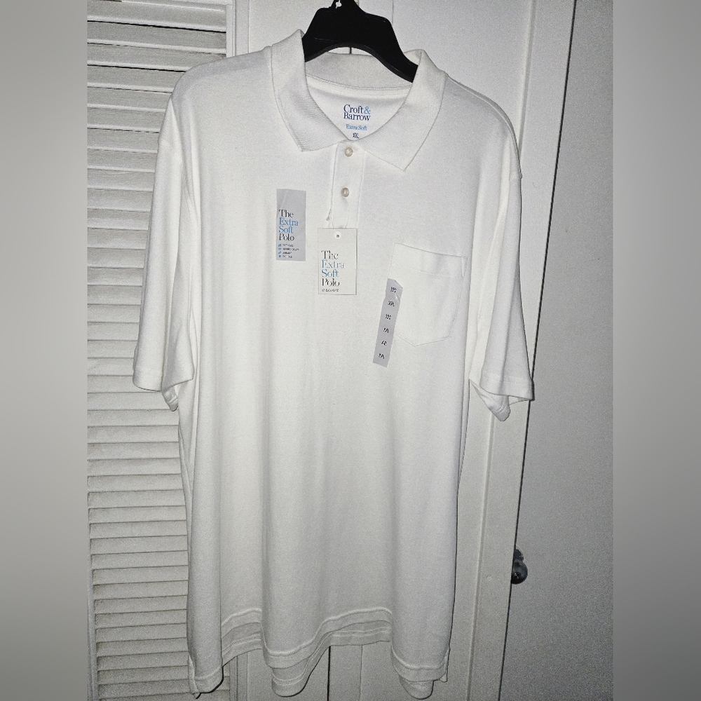 Croft and Barrow Men’s White Extra Soft Short Sleeve Polo Shirt 2XL New